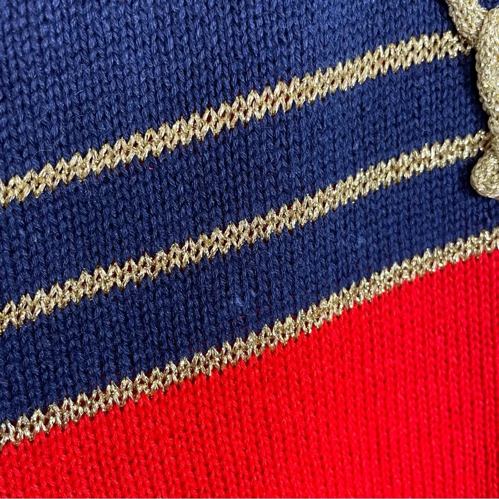 Vintage Sweater‎ Short Sleeves 4th of July America Embellished Flowers Red Blue